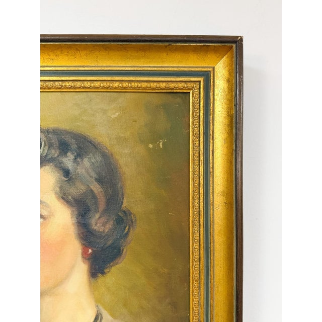 Vintage M Meier Original Oil Portrait Woman Canvas Signed Ornate Frame For Sale In Tampa - Image 6 of 8