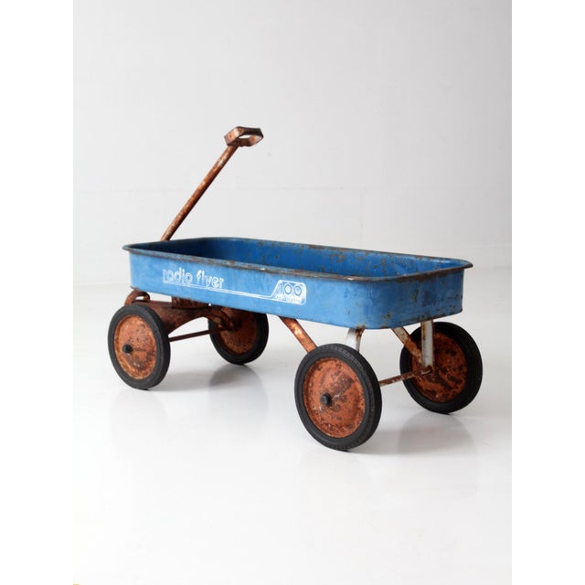 Vintage 1970s Radio Flyer Model 100 Blue Metal Wagon For Sale - Image 10 of 16