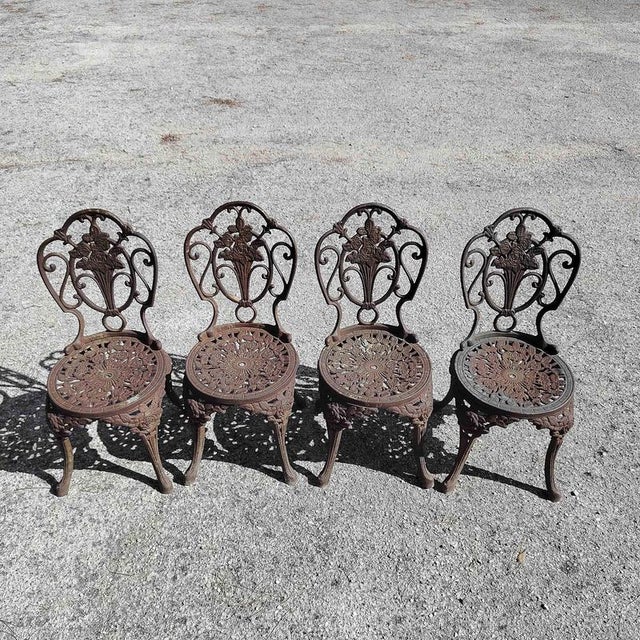 Cast Iron Patio Garden Table and Chairs, Set of 5 For Sale - Image 13 of 18