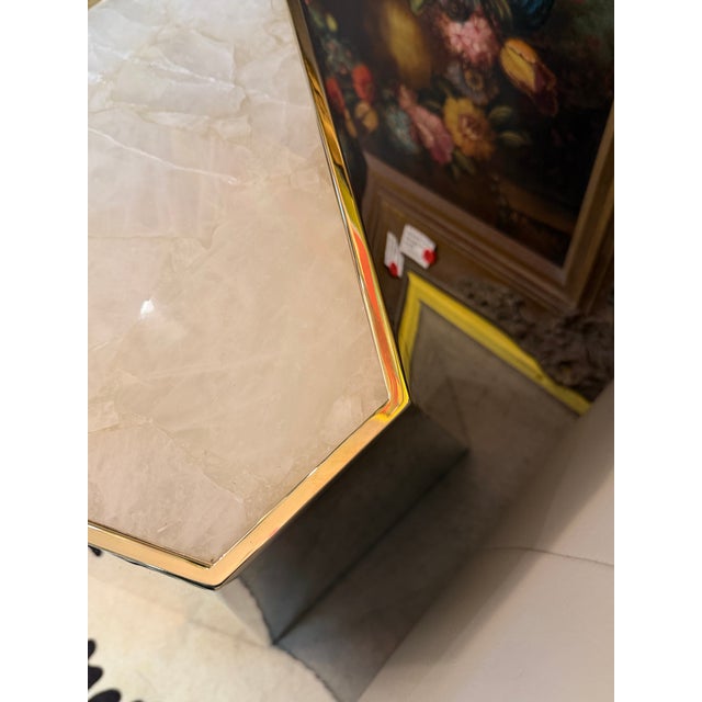 Hexagonal Brass and Quartz Side Table For Sale In Miami - Image 6 of 7