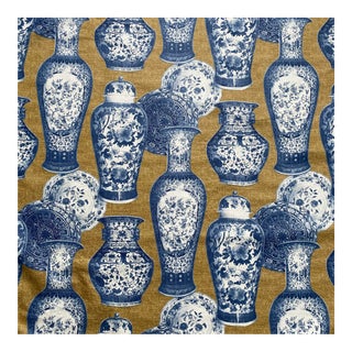 Ralph Lauren Home Decorator Fabric With Blue and White Chinoiserie Jars and Vases- 4 Yards For Sale