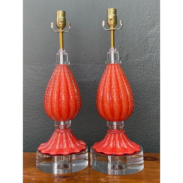 Red Vintage Italian Murano Glass Lamps - Set of 2 For Sale - Image 8 of 15