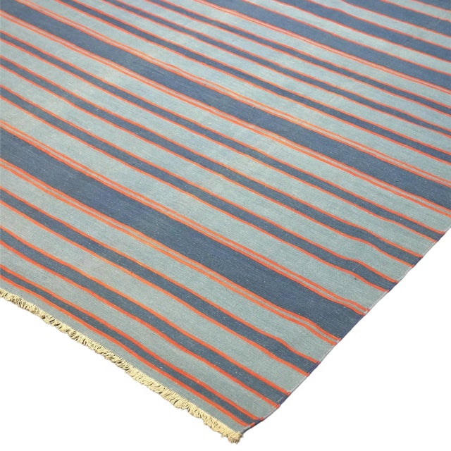 Traditional Vintage Dhurrie Rug in Bluewith Stripes, From Rug & Kilim For Sale - Image 3 of 6