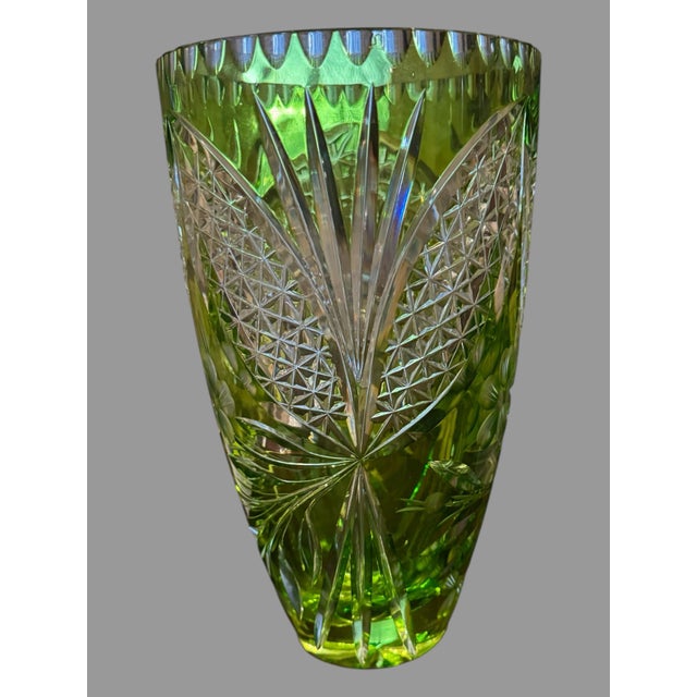 Glass Vintage Nachtmann Green Cut to Clear 10.5" Art Glass Vase For Sale - Image 7 of 12