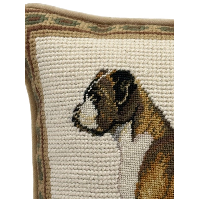 Vintage Decorative Needlepoint Boxer Pillow With Down Insert For Sale In Miami - Image 6 of 9