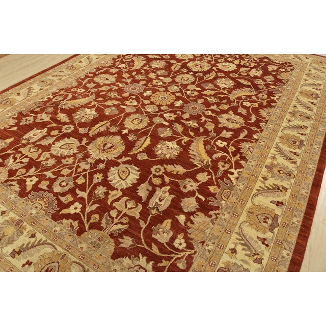 Farmhouse Ziegler Rug 10’1” X 13’5” Red Wool Traditional Hand-Knotted Oriental Carpet For Sale - Image 3 of 15