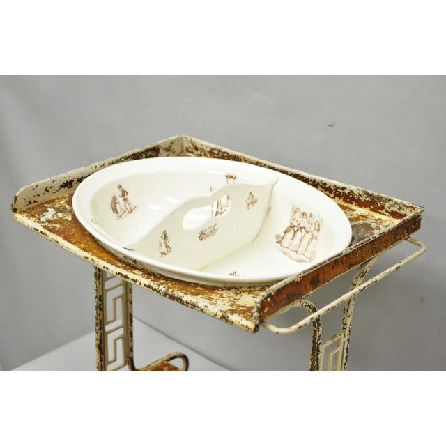Antique French Victorian Child's Wrought Iron Wash Stand W/ K&g Luneville Basin For Sale - Image 15 of 17