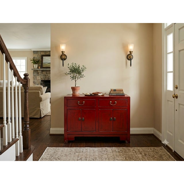 Distressed Brick Red Drawers Doors Sideboard Credenza Console Table For Sale - Image 10 of 18