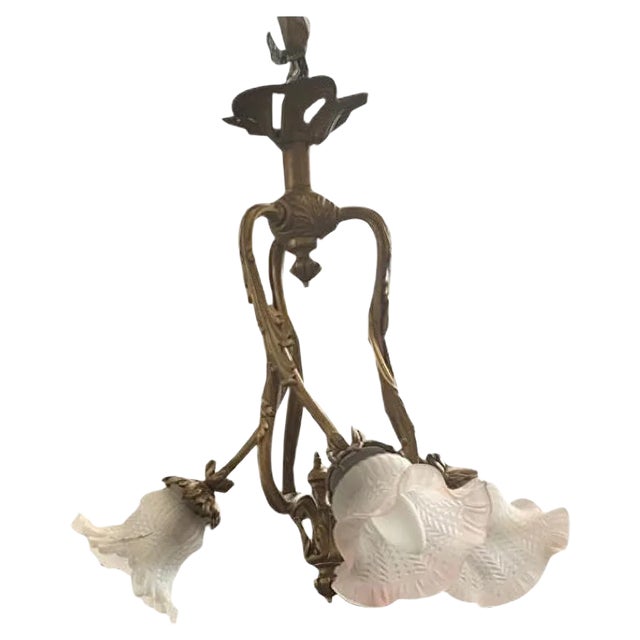 Art Nouveau Bronze Ceiling Lamp For Sale