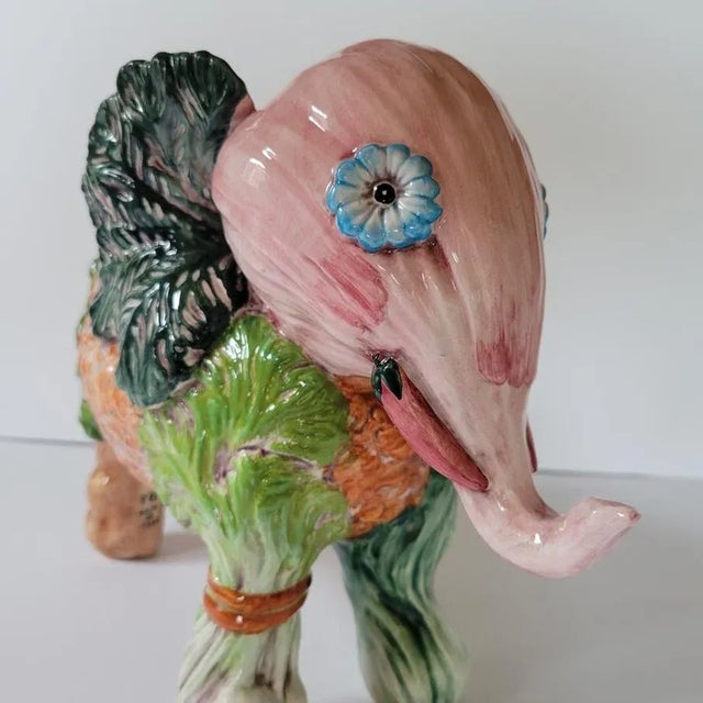 Vintage Italian Majolica Trompe l'Oeil Vegetable Elephant Sculpture For Sale - Image 4 of 10