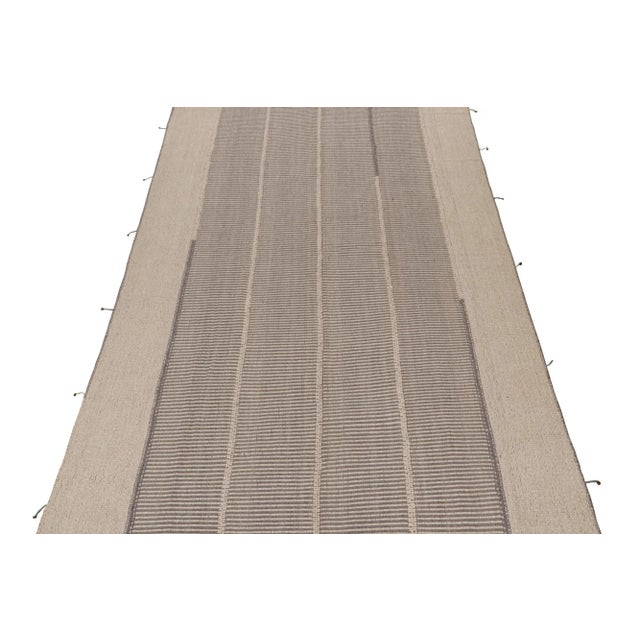 Contemporary Rug & Kilim’s Contemporary Kilim in Gray and Beige With Stripes & Brown Accents For Sale - Image 3 of 6