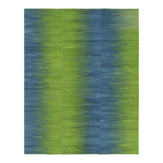 Rug & Kilim’s Contemporary Kilim in Green and Blue Stripes and Geometric Pattern For Sale