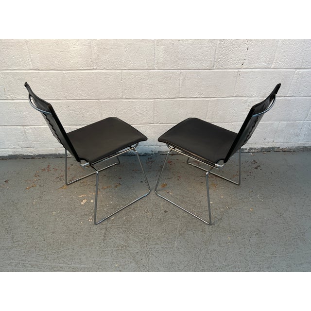 'Pelle' Leather and Metal Armless Dining Chair Attributed to Toyoda Hiroyuki for Icf For Sale In New York - Image 6 of 14