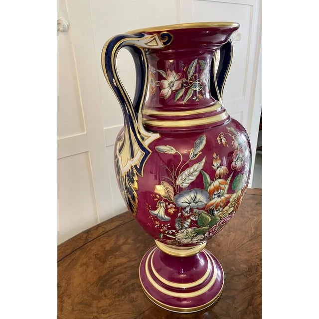 Large Staffordshire Porcelain Twin Handled Vase For Sale - Image 3 of 11