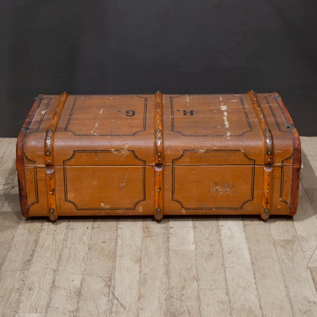 Antique German Monogrammed Flat-Top Cabin Steamer Trunk c.1910 For Sale In San Francisco - Image 6 of 11