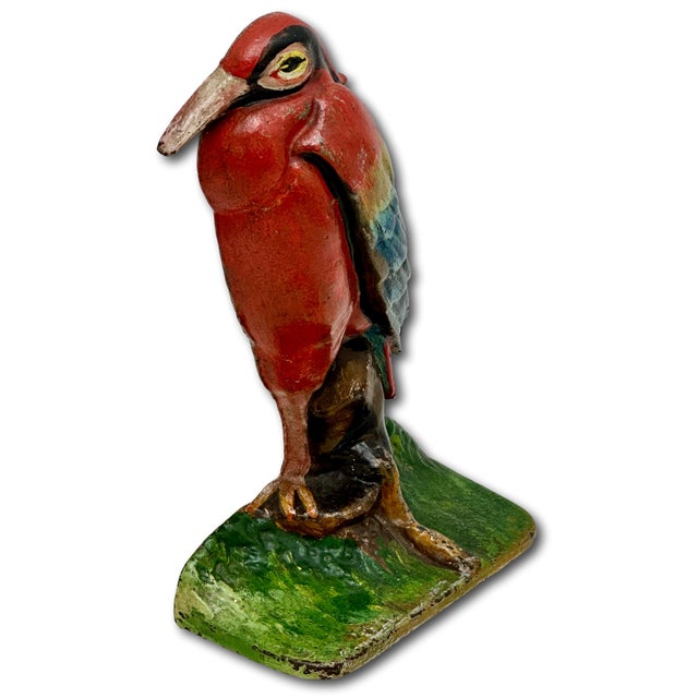 Outstanding & Rare Antique Beautifully Hand Painted Albany Foundry Cast Iron Heron Doorstop Circa 1920s For Sale - Image 10 of 18