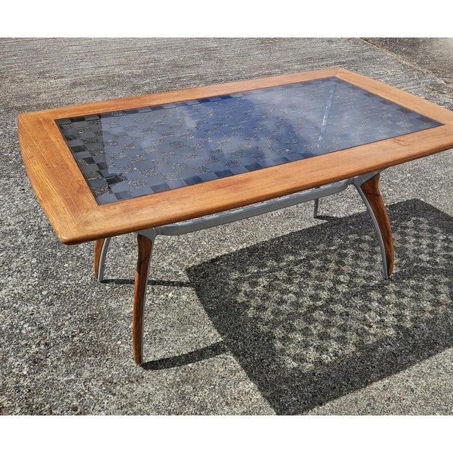 Gray Vintage Italian Glass-Wood and Metal Dining Table For Sale - Image 8 of 18