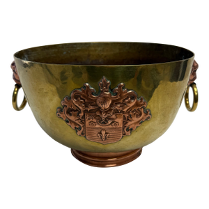Antique 1900 Armorial Brass and Copper Crest Bowl