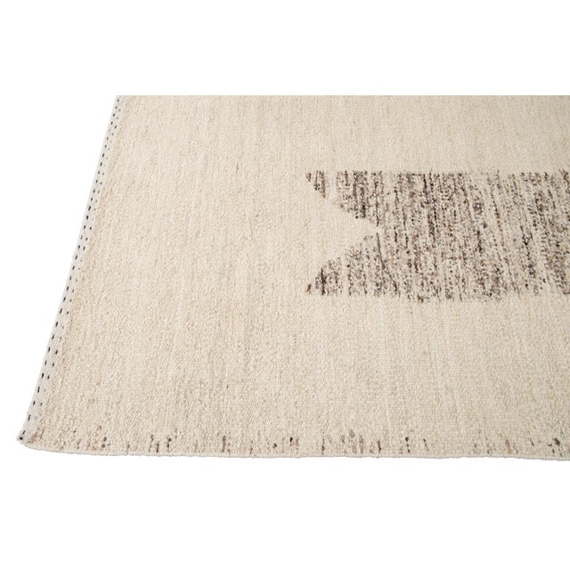 Beige Modern Moroccan Style Geometric Wool Rug For Sale - Image 4 of 13