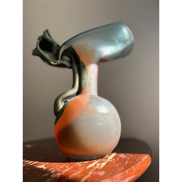 Italian F. Silviy Signed Italian Art Glass Vase – Sculptural Pâte De Verre & Patinated Metal – Attributed to Murano, Venice Italy – 20th Century For Sale - Image 3 of 9