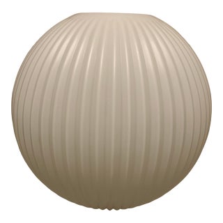1960s Large Mid-Century Modern Ribbed Opal Glass Ceiling Globe For Sale