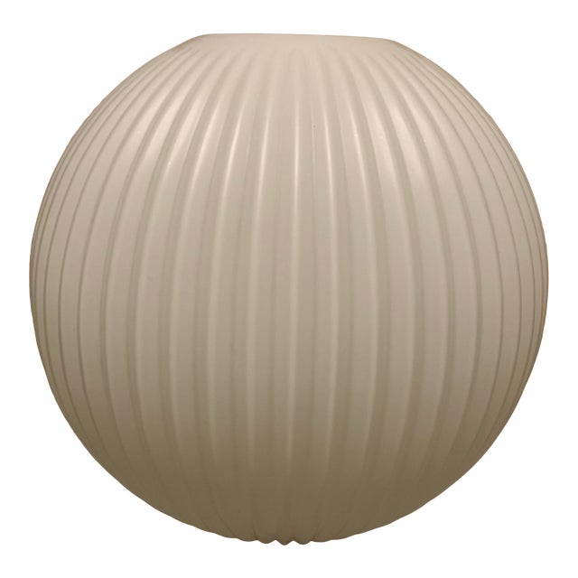 1960s Large Mid-Century Modern Ribbed Opal Glass Ceiling Globe For Sale