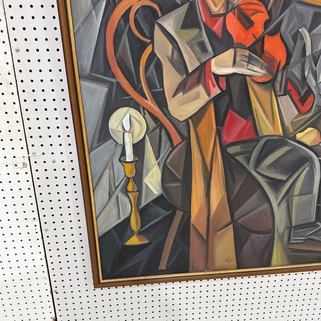 1970s Large Vintage Cubist Expressionist Oil Painting Signed For Sale - Image 5 of 10