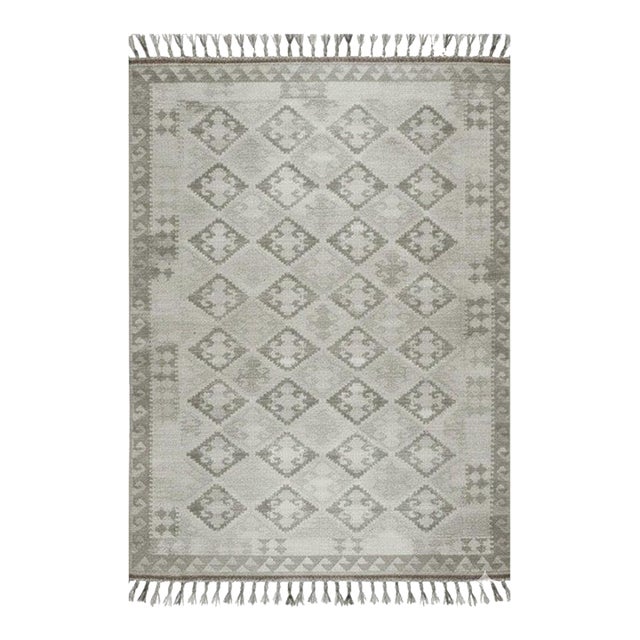 9x12 Gray Hand-Knotted Wool Diamond Repeat Geometric Modern Carpet Rug For Sale