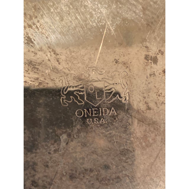 Silver Vintage Oneida Round Gallery Silver Plated Tray For Sale - Image 8 of 9
