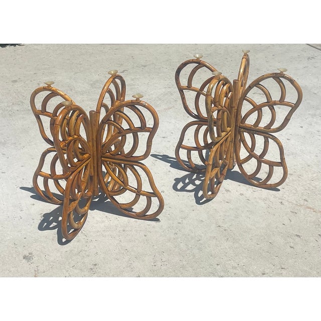 Late 20th Century Vintage Rattan Butterfly Side Tables, a Pair of Boho-Chic Gems For Sale - Image 5 of 11