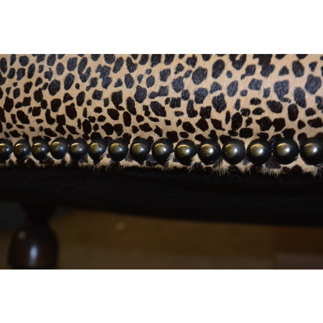 Cheetah Print Cowhide Covered Bench Ottoman W/ Nail Head Trim & Baluster Wood Base For Sale - Image 14 of 18
