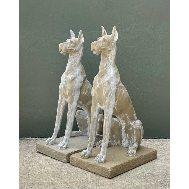 Mid 20th Century Vintage Eco Plaster Great Dane Sculptures - Pair For Sale - Image 5 of 17