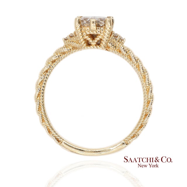 Early 21st Century Judith Ripka 14k (585) Yellow Gold Natural Diamond Square Illusion Band Ring, Size 8 For Sale - Image 5 of 12