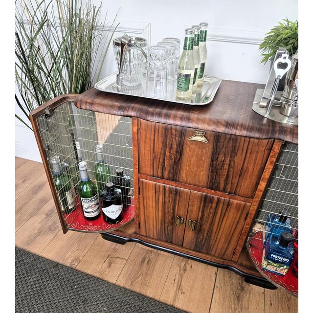 Metal Mid-Century Art Deco Italian Burl Walnut and Mirror Mosaic Dry Bar Cabinet, 1960s For Sale - Image 7 of 13