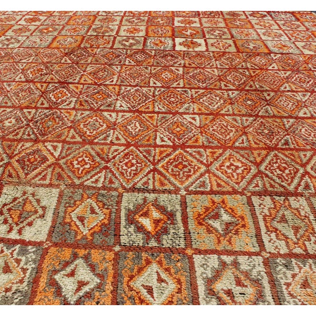 Burnt Orange Vintage Moroccan Rug in Autumn Colors, Red, Pumpkin, Orange and Light Green For Sale - Image 8 of 11