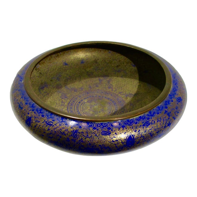 Antique Chinese Dark Blue Enamel Shallow Bowl 1920s For Sale