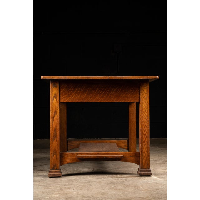 Early 20th Century Arts and Crafts Quarter Sawn Oak Library Table For Sale - Image 4 of 9