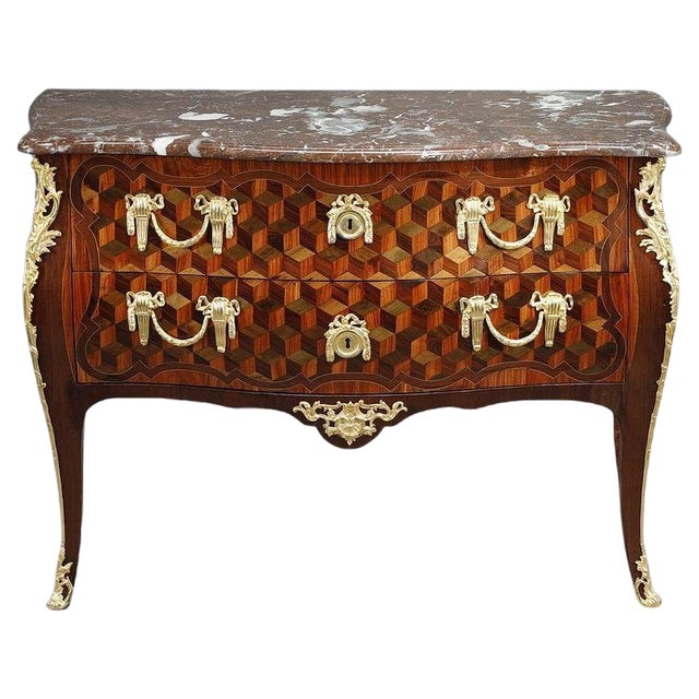 Louis XV Rosewood Veneer with Oeben Marquetry Chest of Drawers, 1760s For Sale