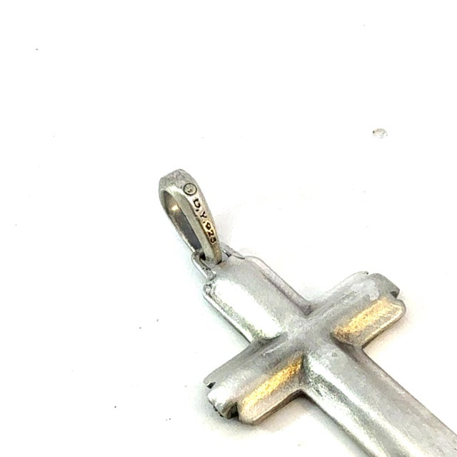 Traditional 1990s David Yurman Black Diamond Cross Pendant Sterling Silver Estate For Sale - Image 3 of 6