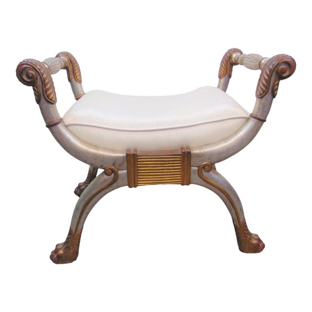 Regency Silver & Gold Gilt Carved Bench For Sale