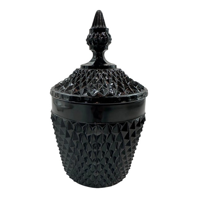 1950s Mid-Century Modern Cameo Black "Diamond Point" Glass Ice Tub Bucket by Tiara Indiana For Sale