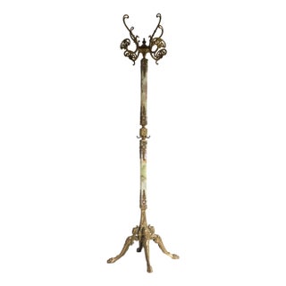 Regency Brass & Marble Standing Coat Hat Rack, Italy, 1960s For Sale