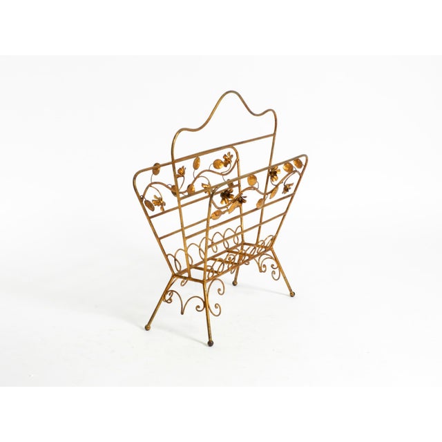Mid-Century Modern Newspaper and Magazine Rack with Gilded Metal Frame, 1950s For Sale - Image 4 of 18