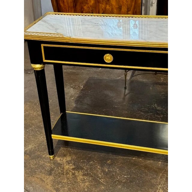 Traditional Modern French Louis XVI Style Black Lacquered Console For Sale - Image 3 of 7