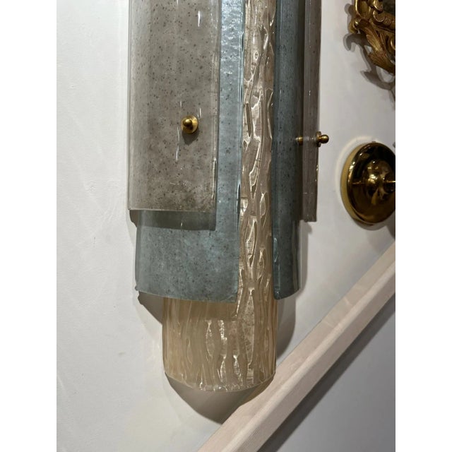 Pair of Large-Scale Modern Layered Murano Glass Sconces For Sale - Image 4 of 7
