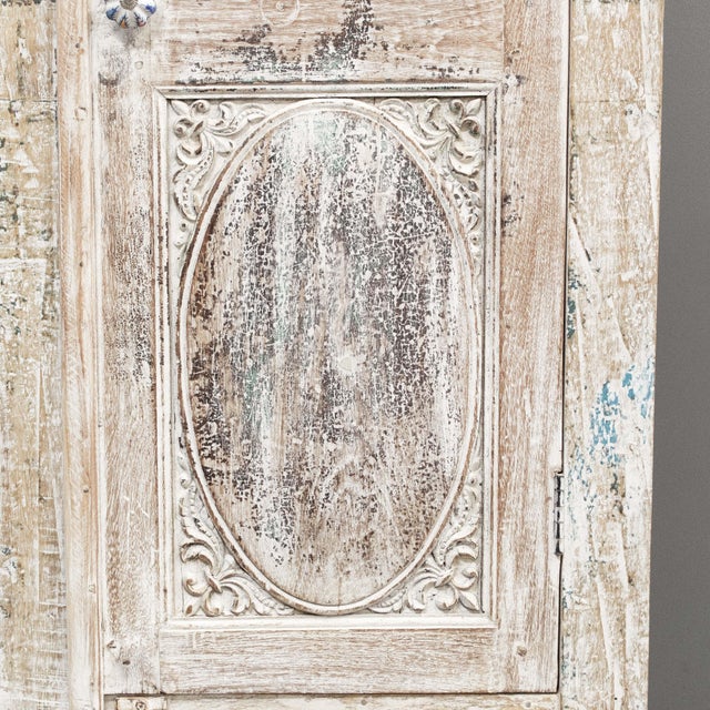 Wood White Narrow Cabinet From Reclaimed Antique Architectural Elements For Sale - Image 7 of 10