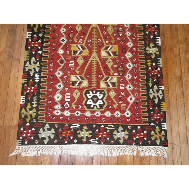Mid 20th Century Mid 20th Century Geometric Turkish Kilim - 3'7" x 5'5" For Sale - Image 5 of 6