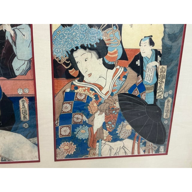 Paper Utagawa Kunisada (Toyokuni Iii) Kabuki Actor Ukiyo-E Triptych For Sale - Image 7 of 17