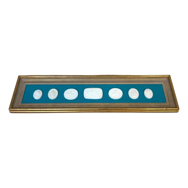 Framed Group of Seven Italian Grand Tour Cast Plaster Intaglios, 19th Century For Sale