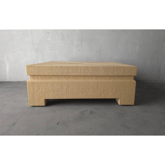 Karl Springer 1980s Coastal Modern Rattan Wrapped Square Coffee Table For Sale - Image 4 of 11